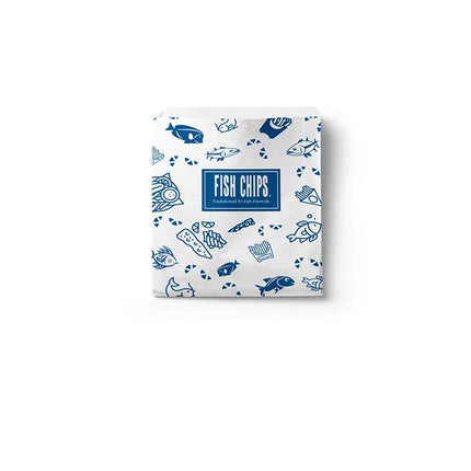 7"x9" Greaseproof Paper bag/ Blue/Blue Orange "fishchips" (230*180mm)-pack of 100