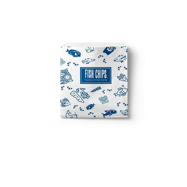 7"x9"x3"Greaseproof Lined Bags Blue/Blue Orange"fish chips"(230*180*75mm)-pack of 125