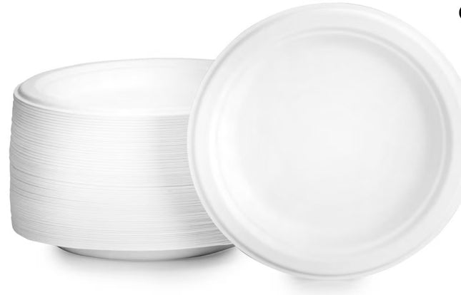 7"White Bagasse Plate (175 * 175*15.8mm）-Pack of 1000