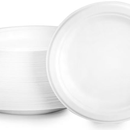 7"White Bagasse Plate (175 * 175*15.8mm）-Pack of 1000