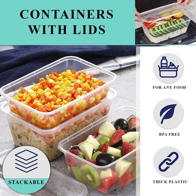 100 x  650ml Clear Plastic Microwavable Containers