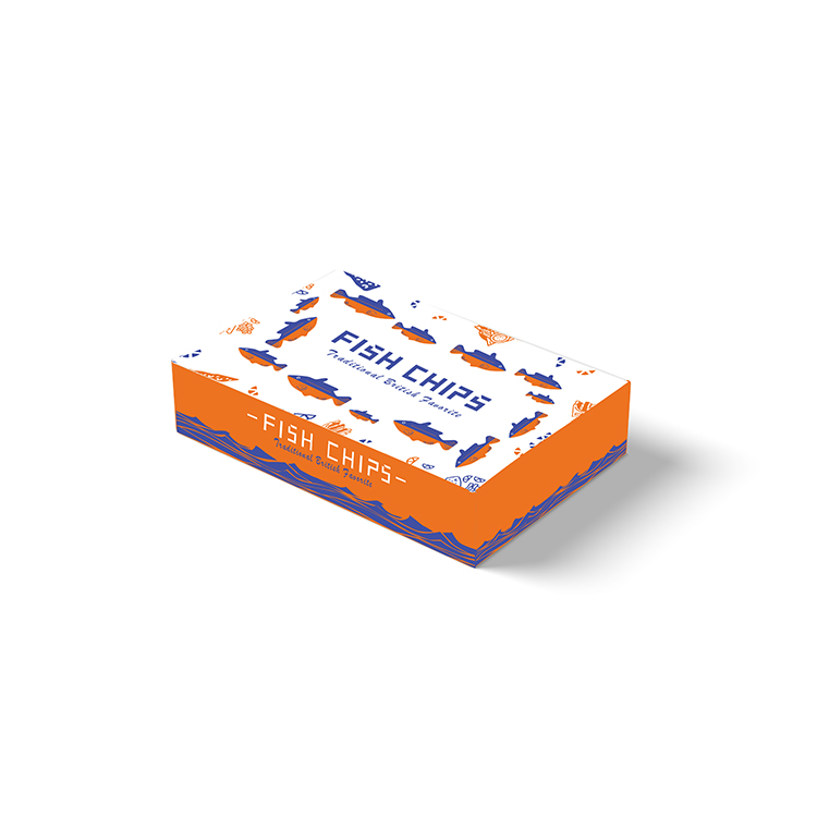 9 inch Blue/Blue Orange “fish chips” Paper box [260x155x50mm](a pack of 300)